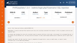 PHPEasyData 1.5.4 - '/admin/login.php?Username' SQL Injection