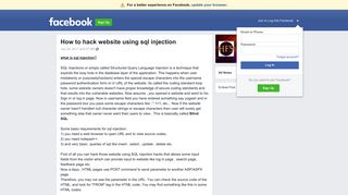 How to hack website using sql injection | Facebook