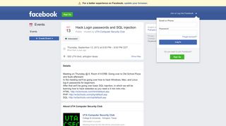 Hack Login passwords and SQL injection - Facebook