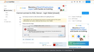 Cannot connect to SQL Server - login failed - Stack Overflow