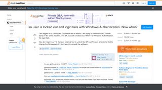 sa user is locked out and login fails with Windows Authentication ...