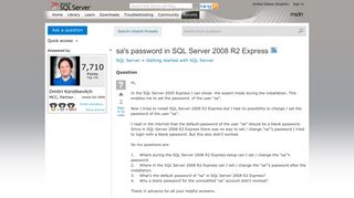 sa's password in SQL Server 2008 R2 Express - MSDN - Microsoft