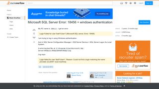 Microsoft SQL Server Error: 18456 + windows authentication - Stack ...