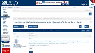 Login failed for WINDOWS Administrator login. (Microsoft SQL ...