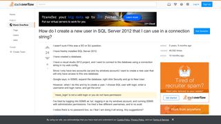 How do I create a new user in SQL Server 2012 that I can use in a ...
