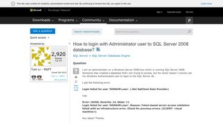 How to login with Administrator user to SQL Server 2008 database ...