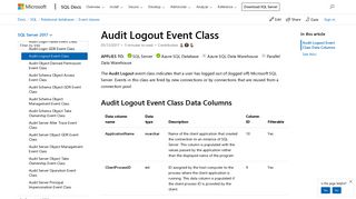 Audit Logout Event Class - SQL Server | Microsoft Docs