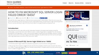 How to Resolve Microsoft SQL Server Login Failed Error 18456?