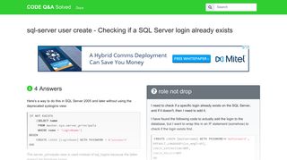 Checking if a SQL Server login already exists - CODE Q&A Solved