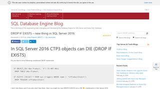 DROP IF EXISTS – new thing in SQL Server 2016 | SQL Database ...