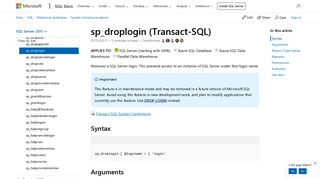 sp_droplogin (Transact-SQL) - SQL Server | Microsoft Docs