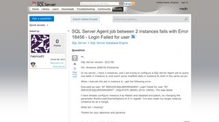SQL Server Agent job between 2 instances fails with Error 18456 ...