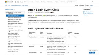Audit Login Event Class - SQL Server | Microsoft Docs