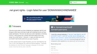 Login failed for user 'DOMAINMACHINENAME$' - CODE Q&A Solved