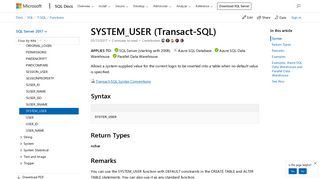 SYSTEM_USER (Transact-SQL) - SQL Server | Microsoft Docs