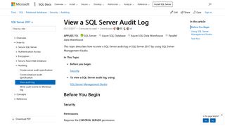 View a SQL Server Audit Log - SQL Server | Microsoft Docs