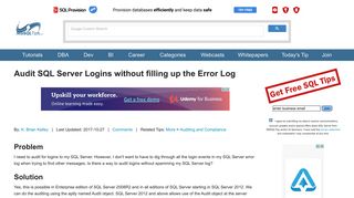 Audit SQL Server Logins without filling up the Error Log - MS SQL Tips