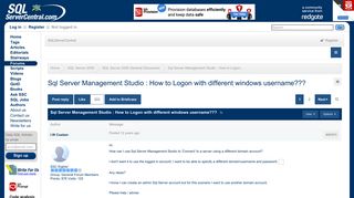 Sql Server Management Studio : How to Logon with different windows ...