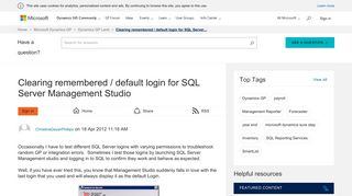 Clearing remembered / default login for SQL Server Management Studio