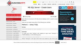 MS SQL Server Create Users - Tutorialspoint