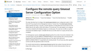 Configure the remote query timeout Server Configuration Option - SQL ...