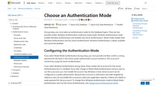 Choose an Authentication Mode - SQL Server | Microsoft Docs