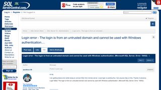 Login error - The login is from an untrusted domain and cannot be ...