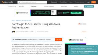 [SOLVED] Can't login to SQL server using Windows Authentication ...