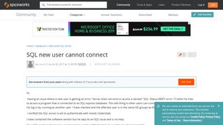 SQL new user cannot connect - SQL Server Forum - Spiceworks Community
