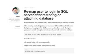 Re-map user to login in SQL server after restoring or attaching ... - aip.im