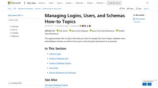 Managing Logins, Users, and Schemas How-to Topics - SQL Server ...