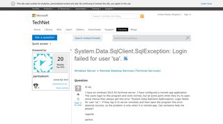 System.Data.SqlClient.SqlException: Login failed for user 'sa ...