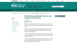 Practising certificate fees to be frozen for 2018-19 - The Law Society