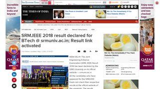 SRMJEEE 2018 result declared for BTech @ srmuniv.ac.in; Result link ...