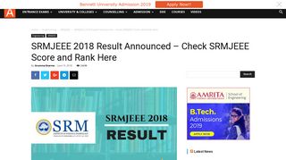 SRMJEEE 2018 Result Announced - Check SRMJEEE Score and ...