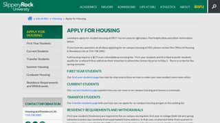 Apply for Housing | Slippery Rock University