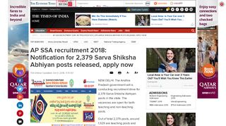 AP SSA recruitment 2018: Notification for 2,379 Sarva Shiksha ...