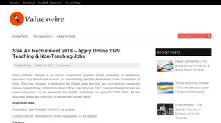 SSA AP Jobs 2018 - 2379 Teaching & Non-Teaching Posts
