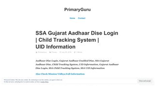 SSA Gujarat Aadhaar Dise Login | Child Tracking System | UID ...