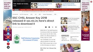 SSC CHSL Answer Key 2018 released @ ssc.nic.in; here's direct link ...