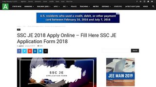 SSC JE 2018 Apply Online - Fill Here SSC JE Application Form 2018