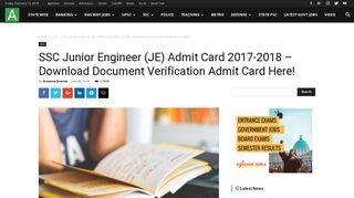 SSC Junior Engineer (JE) Admit Card 2017-2018 - Download ...