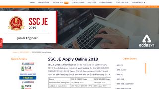 SSC JE Apply Online 2019: Online Application | 1st February 2019