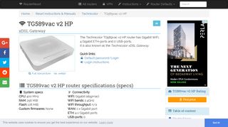 TG589vac v2 HP Default Password & Login, Manuals and Reset ...