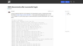 SSH disconnects after successful login - Support - YunoHost Forum
