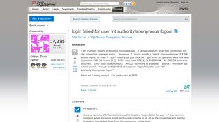 login failed for user 'nt authorityanonymous logon' - MSDN ...