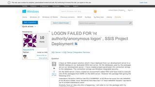 LOGON FAILED FOR 'nt authorityanonymous logon'   , SSIS Project ...