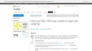 Only one SSL VPN user unable to login with LDAP - Microsoft