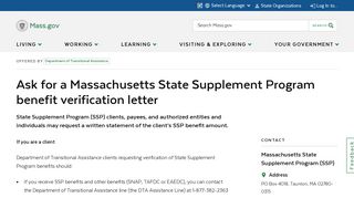 Request an SSP benefit verification letter | Mass.gov