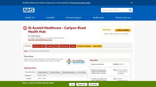 Overview - St Austell Healthcare - Carlyon Road Health Hub - NHS